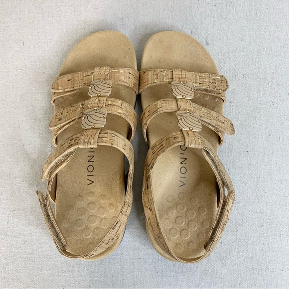 Vionic - Amber Adjustable Strap Cork/Leather Neutral Beachy Sandal - Size 7 - Picture 8 of 13